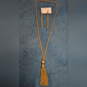 Elegant Gold Tassel Necklace and Earring Set